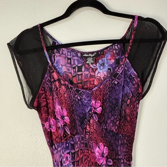 HERSTYLE Purple Black Asian Floral Print Maxi Dress S Y2K Fairy Whimsi Babydoll - Picture 7 of 14